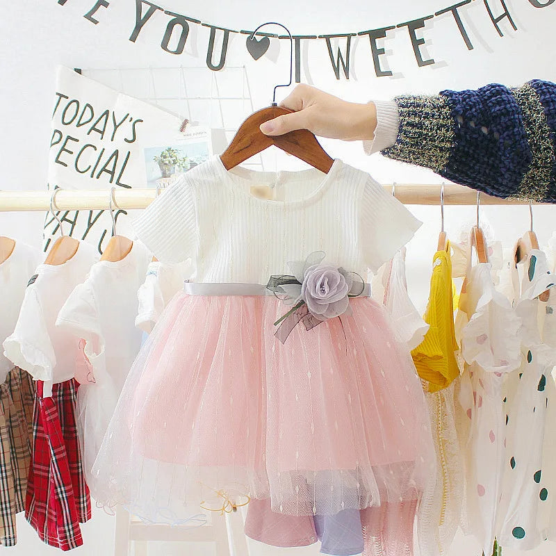 Robe Princesse Bébé Fille Été Tulle Fleurs Ruban – Robe Anniversaire Fête Mignonne Enfant