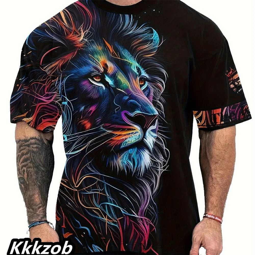 T-Shirt Homme Imprimé Lion Col Rond Manches Courtes Doux Respirant – Casual Outdoor Activités Été Essentiel | Mode Homme Nature