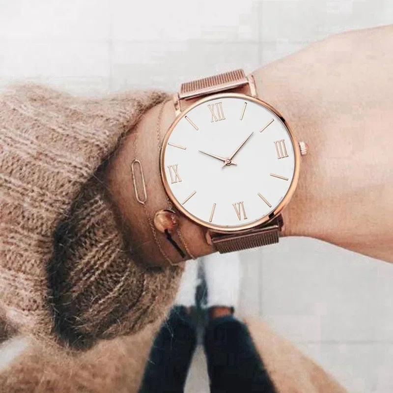 Montre Femme Luxe Quartz Analogique Bracelet Maille Métal – Simple Élégante Fashion Casual