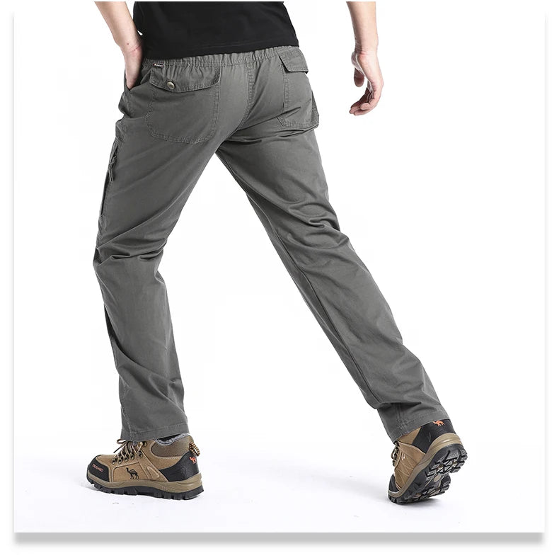 Pantalon Cargo Homme Coton Haute Qualité Multi-Poches Taille Élastique Loose – Casual Outdoor Camping Randonnée Travail Printemps Automne | Mode Homme Tactique