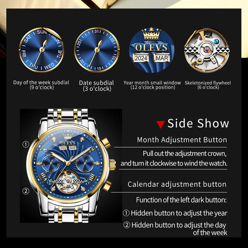 Montre Mécanique Automatique Luxe Homme OLEVS 7088 – Grand Cadran Lumineux Étanche Cadeau