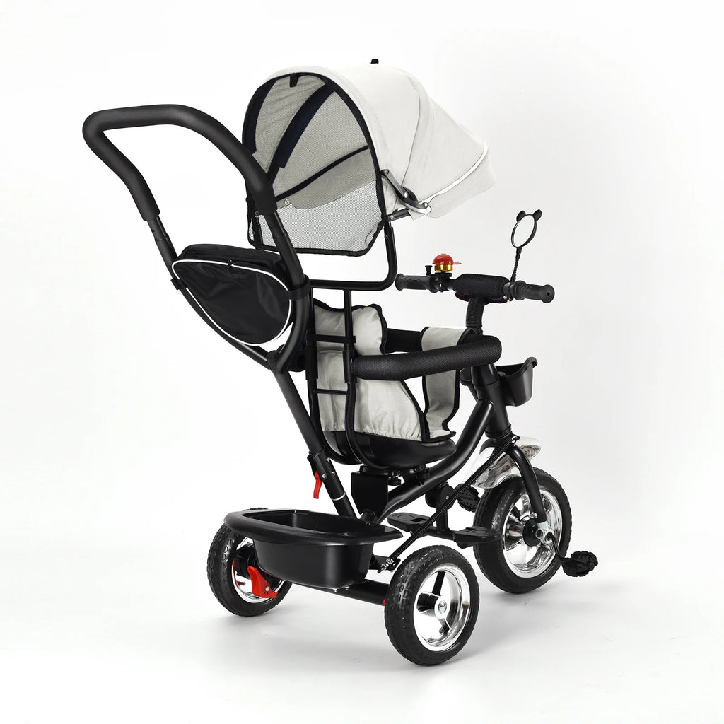 Tricycle Bébé Dès 9 Mois jusqu'à 25 Kg – Barre de Poussée, Siège Rotatif, Auvent Solaire, Porte-Gobelet & Panier | Évolutif