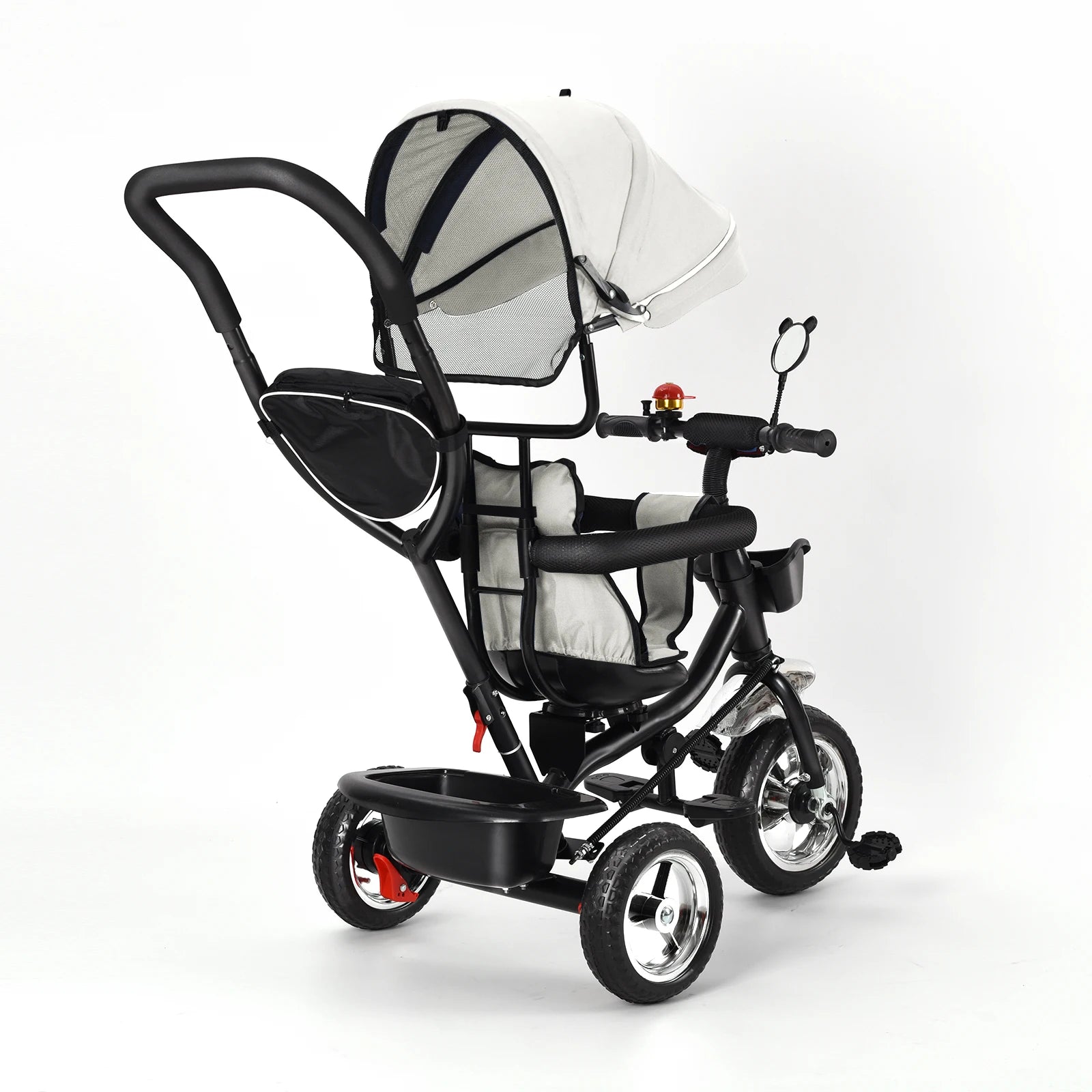 Tricycle Bébé Dès 9 Mois jusqu'à 25 Kg – Barre de Poussée, Siège Rotatif, Auvent Solaire, Porte-Gobelet & Panier | Évolutif