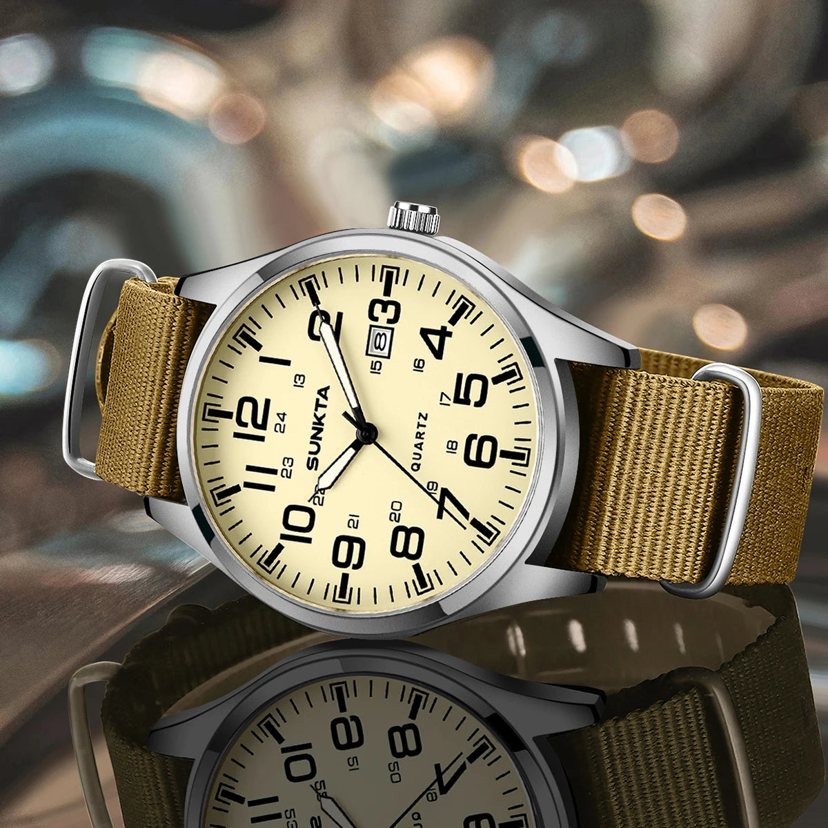 Montre Homme SUNKTA Militaire Sport Luxe Quartz Date Nylon Cuir Lumineux Étanche – Fashion Tendance
