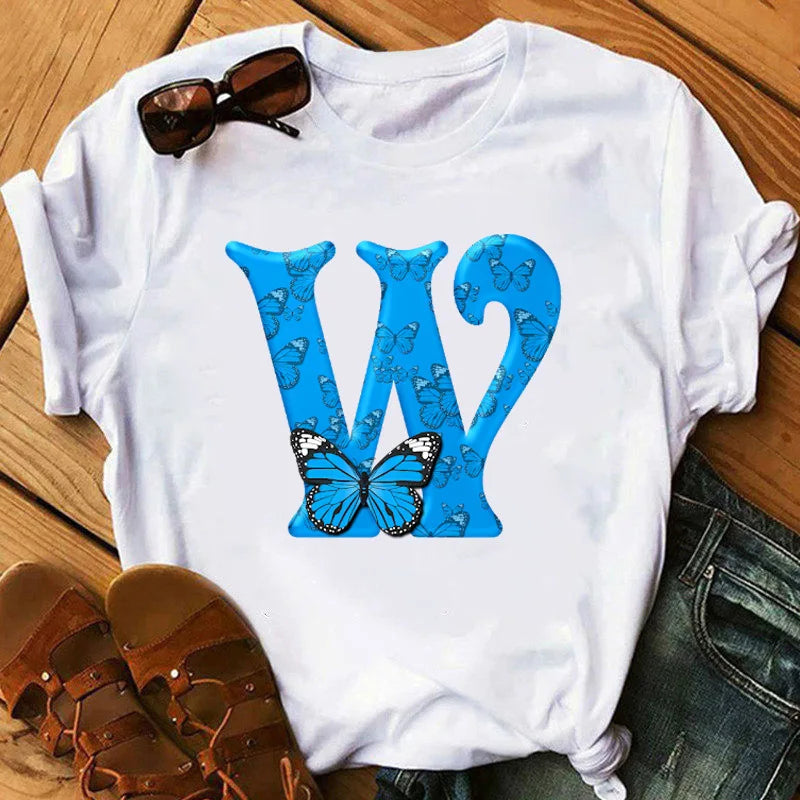 T-Shirt Oversize Femme Imprimé Papillon & Lettres Manches Courtes – Style Harajuku Graphic | Tendance Été