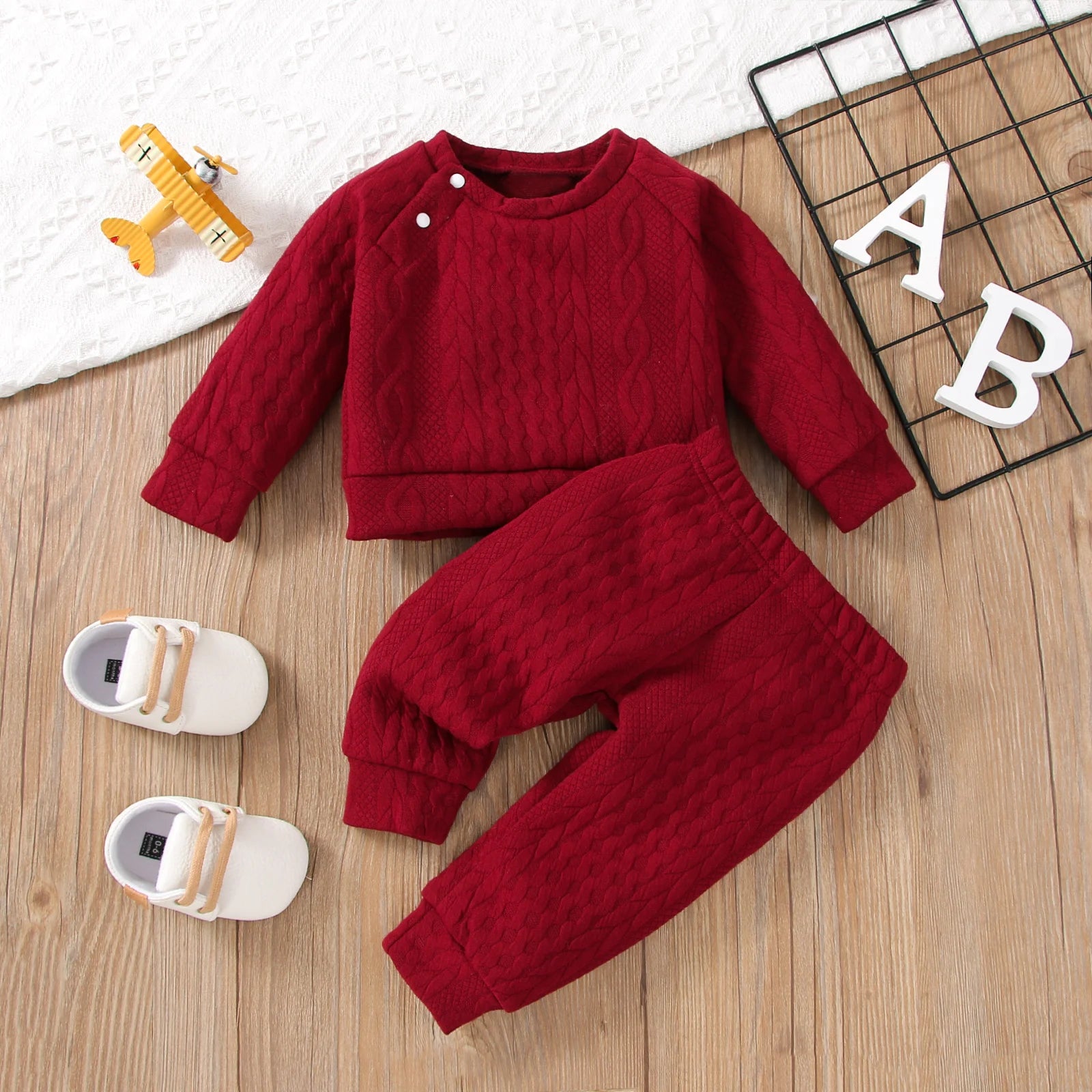 Ensemble 2 Pièces Bébé Unisexe Couleur Unie – Top Manches Longues + Pantalon Sport Automne Hiver 7 Coloris