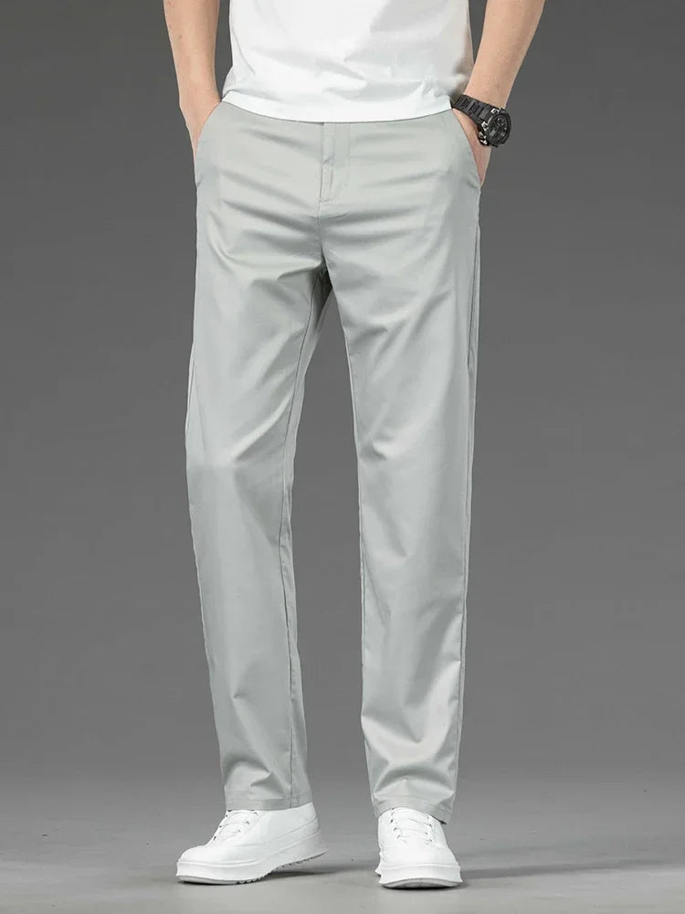 Pantalon Homme Bambou Été Slim Stretch – Léger Business Casual Formel Droit | Noir Gris Kaki | Mode Homme Premium
