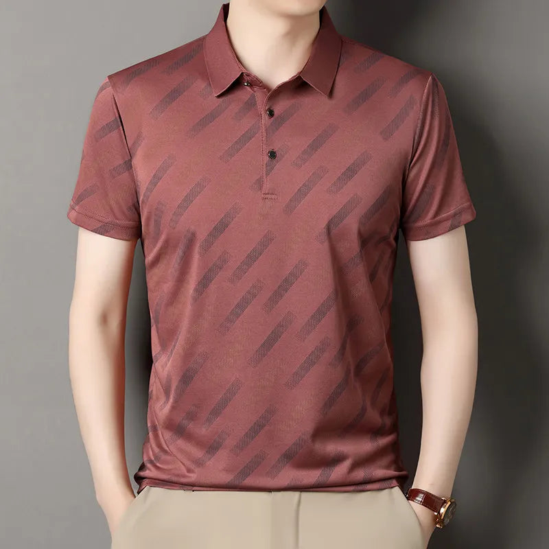 Polo für Herren, modisch, kurze Ärmel, Reverskragen, diagonale Streifen, bedruckt, lässig, Business, Golf, trendig, elegant – Premium Polo gestreift | Herrenmode Business Premium