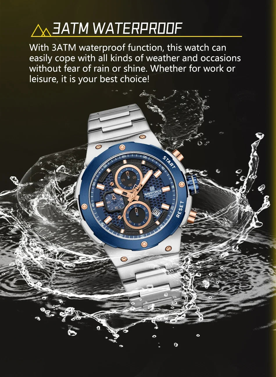 Montre Homme Chronographe Sport Luxe NAVIFORCE – Quartz Date Fashion Masculino