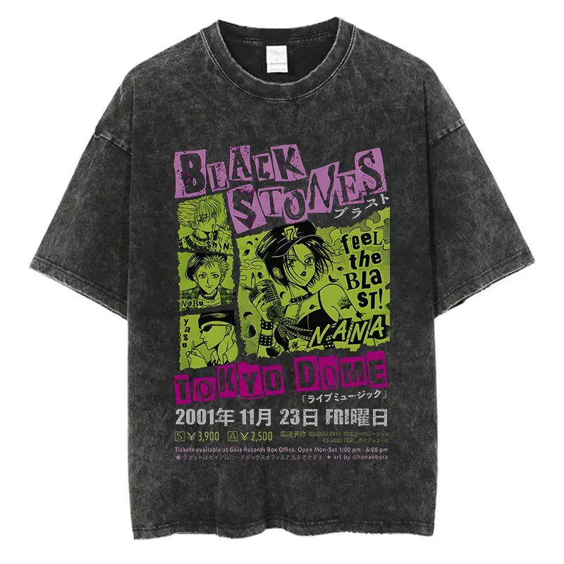 T-Shirt Anime Nana Osaki Imprimé Vintage Washed Harajuku Streetwear Graphique Été Manches Courtes Coton Unisexe – Tee Manga Japonais Tendance | Mode Streetwear Anime Premium