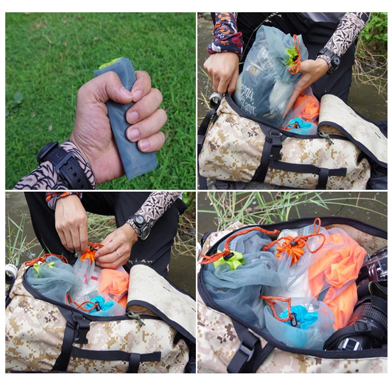 Ultraleichter Nylon-Netzbeutel mit Kordelzug – Aufbewahrungsschlafsack für Reise, Wandern, Camping, Outdoor S/M/L/XL/XXL