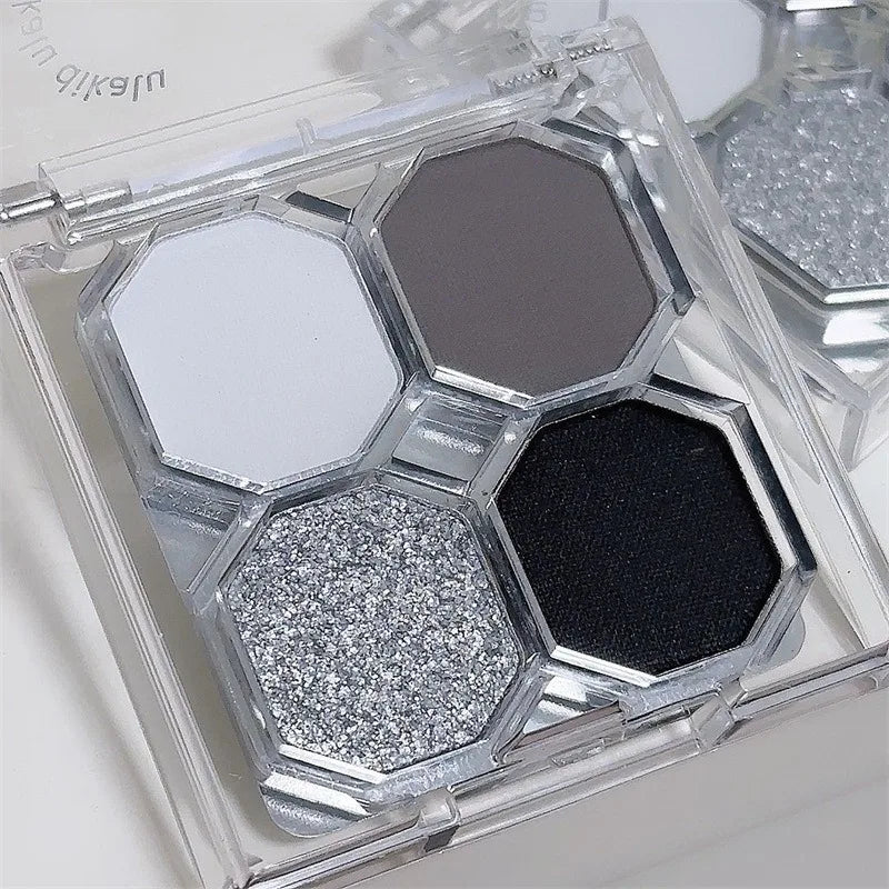 Palette Fard à Paupières 4 Couleurs Black Light Star – Smoky Noir Profond Ciment Sombre | Illuminateur Maquillage Cosmétique