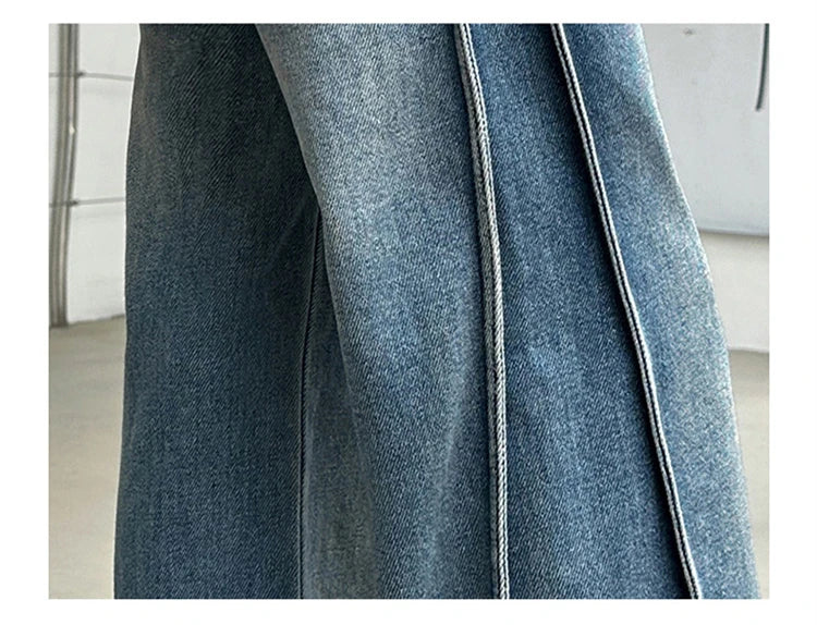 Jean Large Fille Taille Haute Bleu Foncé – Pantalon Denim Jambe Large Retroussable Enfant 4-14 Ans