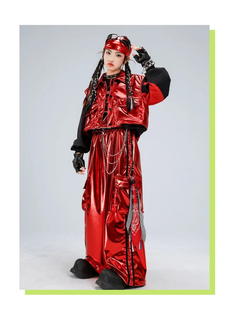 Hip Hop Street Dance K-Pop Kinder-Set – Glitzerweste Cargo für Mädchen Jungen Jazz