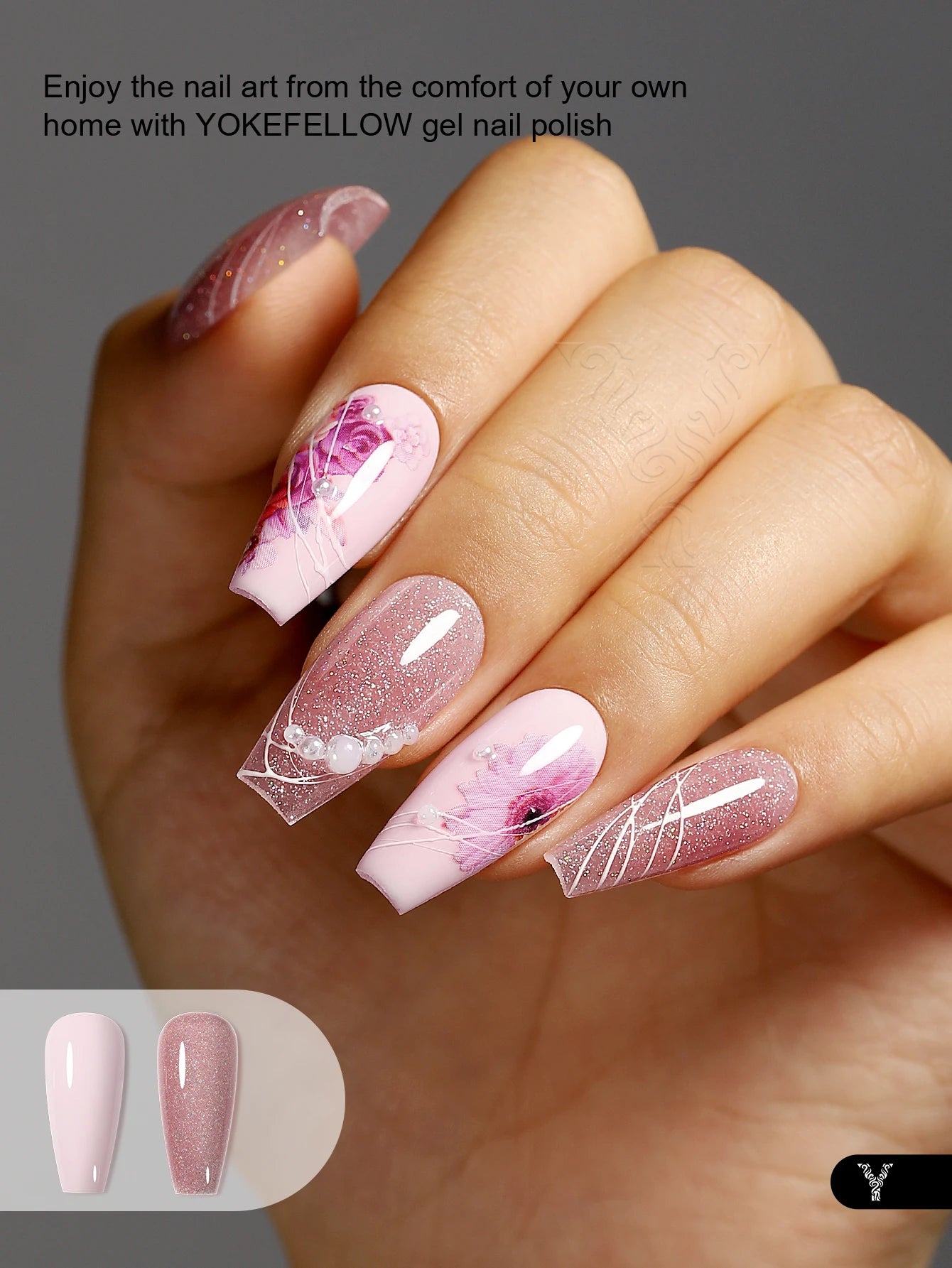 YOKEFELLOW Gel Polish Pastel Pink Glitter 6pcs – Vernis Semi-Permanent Été DIY Salon 10ML