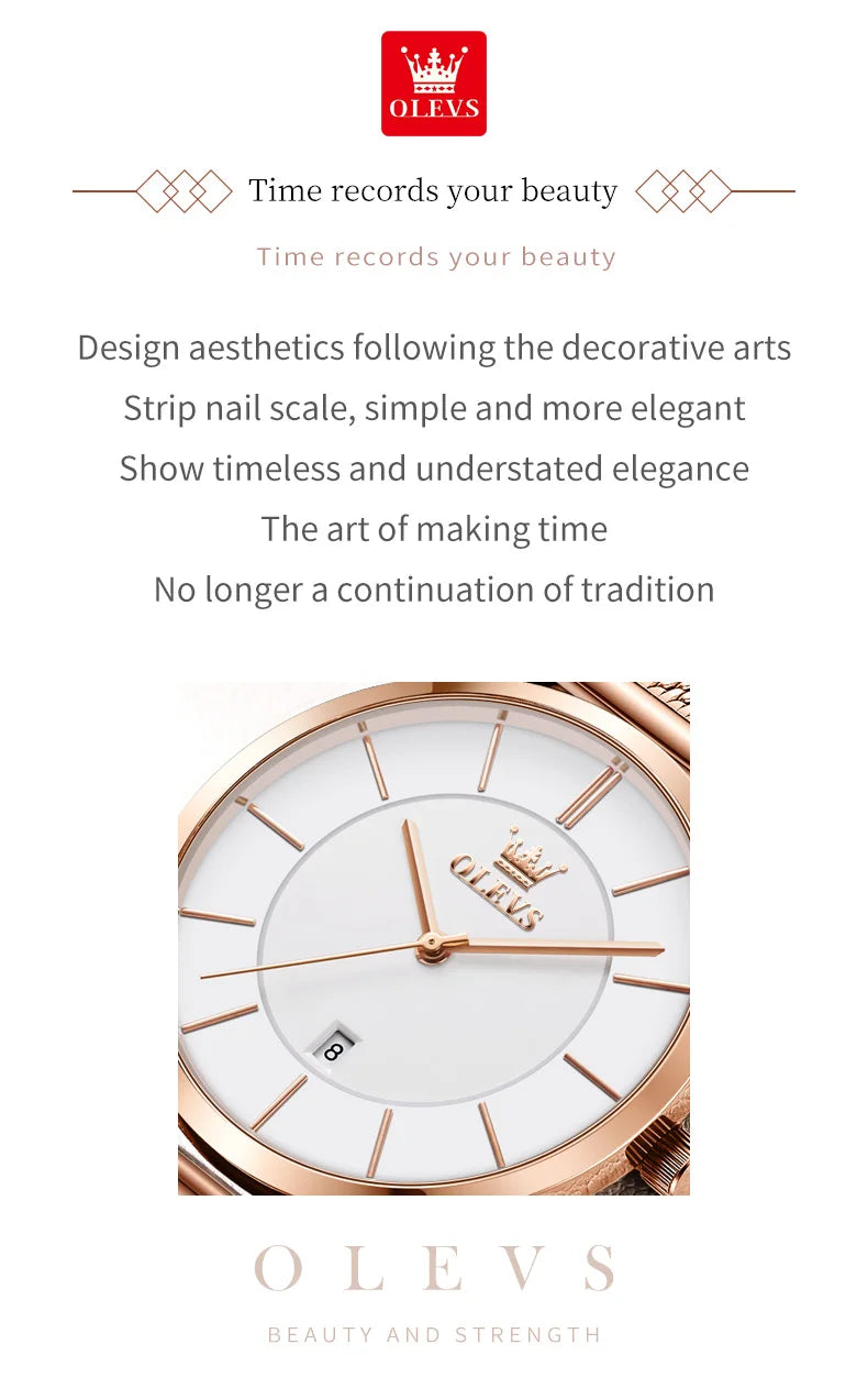 OLEVS Damenuhr Quarz Wasserdicht Luxus Edelstahl Roségold Elegant Geschenkbox Inklusive | OLEVS Damen Luxus Roségold Premium Uhr