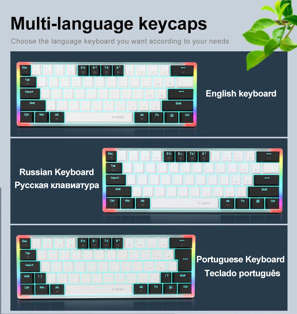 E-YOOSO Z11T Clavier Gaming Mécanique USB – Switch Bleu/Rouge 61 Touches | Russe, Brésilien, Portugais