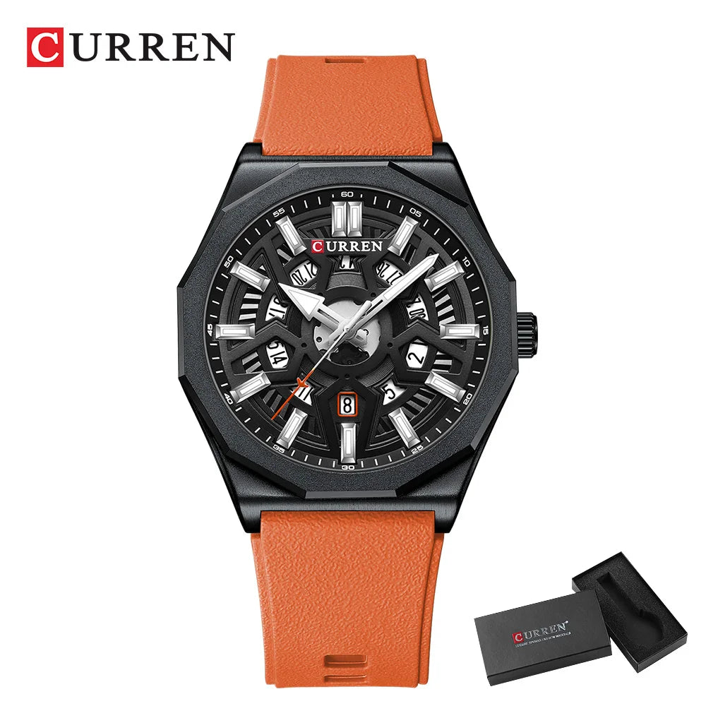 Montre Homme CURREN Design Créatif Quartz Silicone Lumineux Date – Fashion Sport Élégant