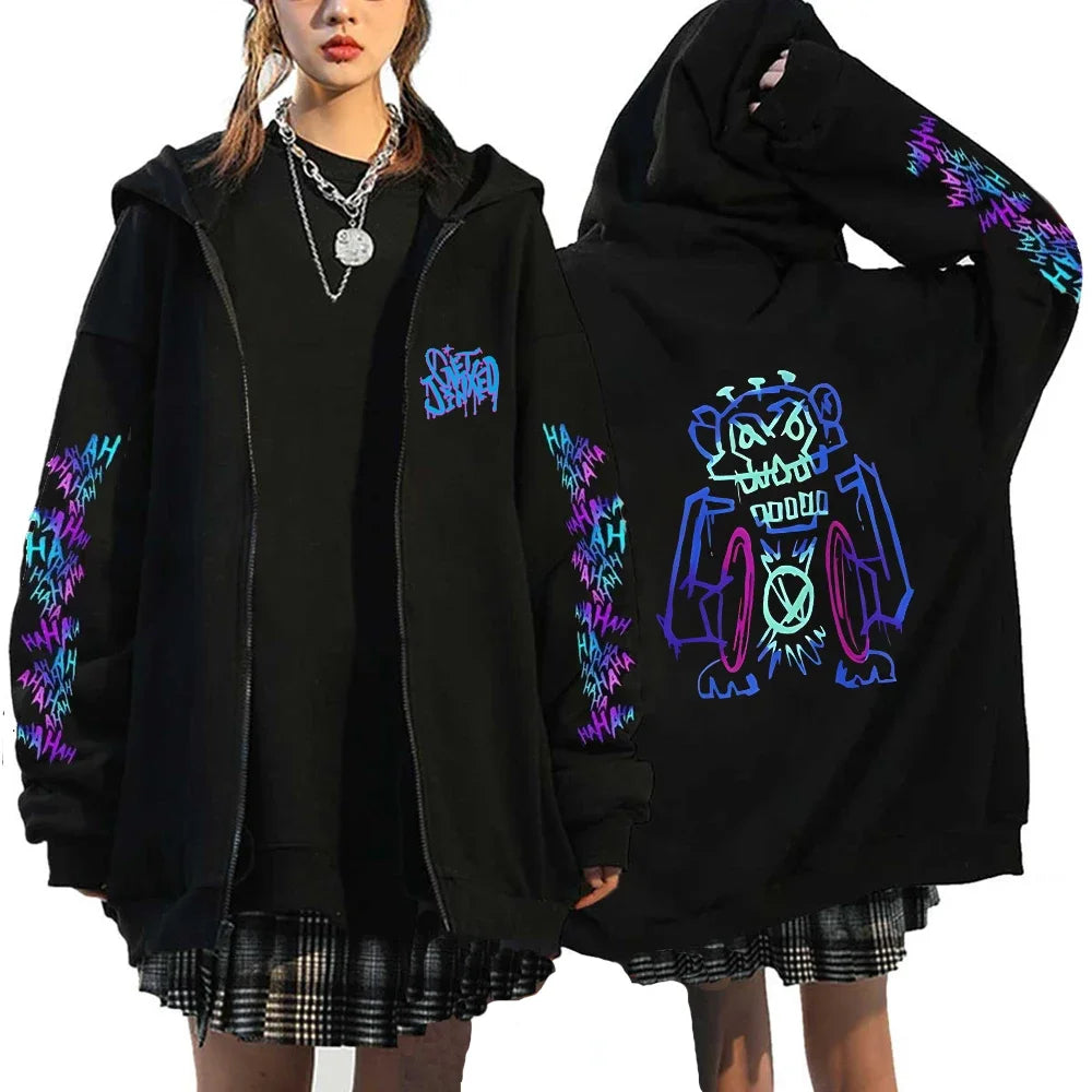 Hoodie Zip Arcane Jinx Harajuku Anime Graffiti – Streetwear Gothic Unisexe Gamer