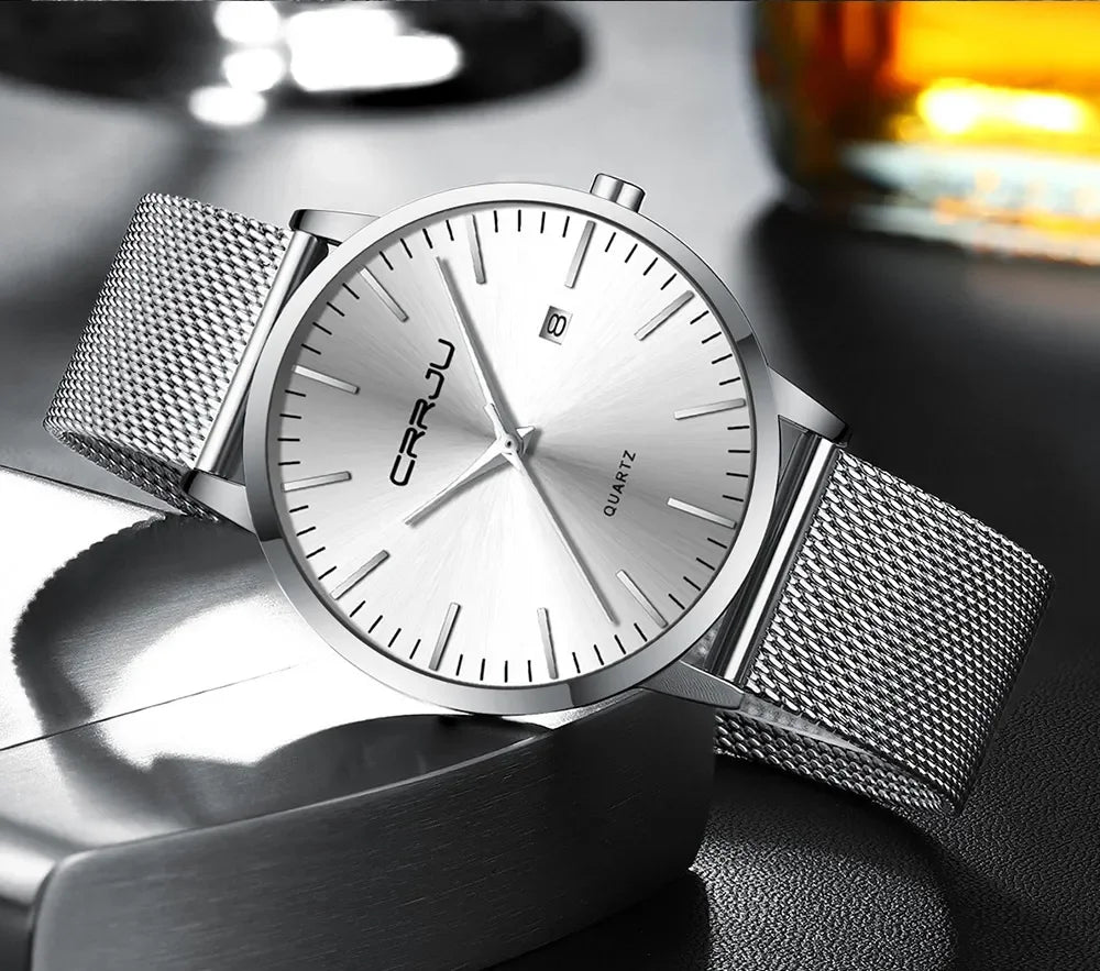 Montre Homme Acier 40mm Ultra-Slim 7mm Maille Métallique – Automatique Minimaliste Classique