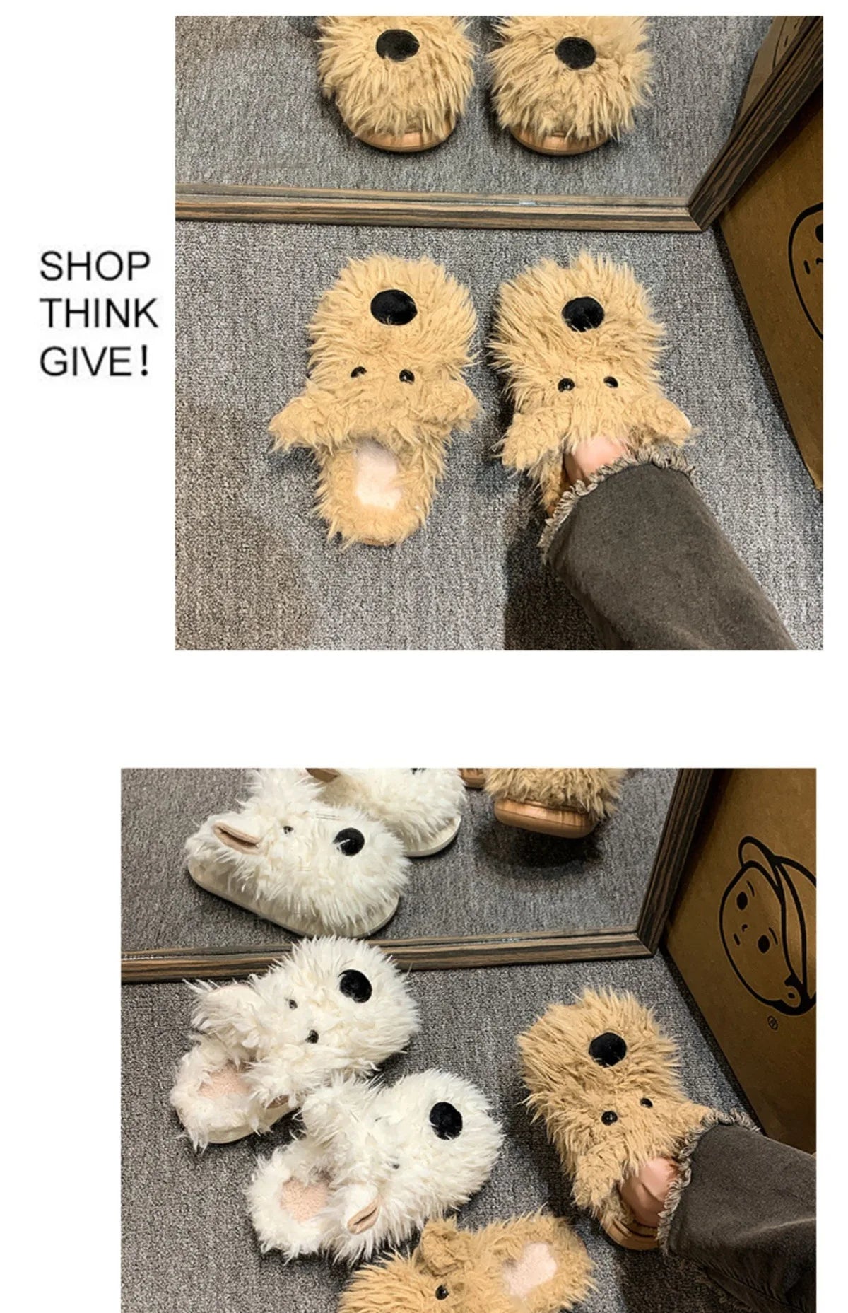 Chaussons Chien Cartoon Plush Hiver Femme – Coton Chaud Non-Slip Intérieur Maison
