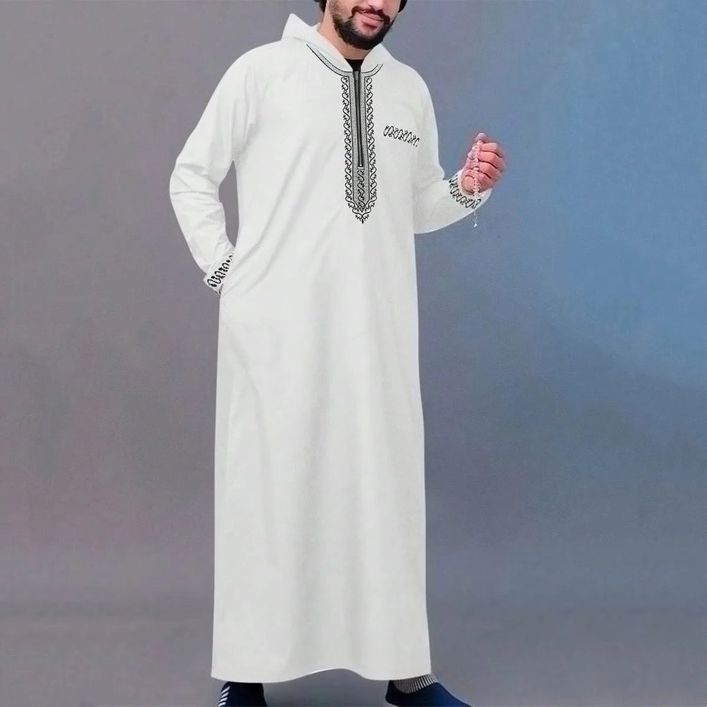 Djellaba Abaya Herren Marokkanisch Lang Kapuze Luxus-Stickerei Seitentaschen Mittlerer Osten Muslimischer Stil Elegant Zeremonie – Premium Traditionelles Gewand | Premium Orientalische Herrenmode