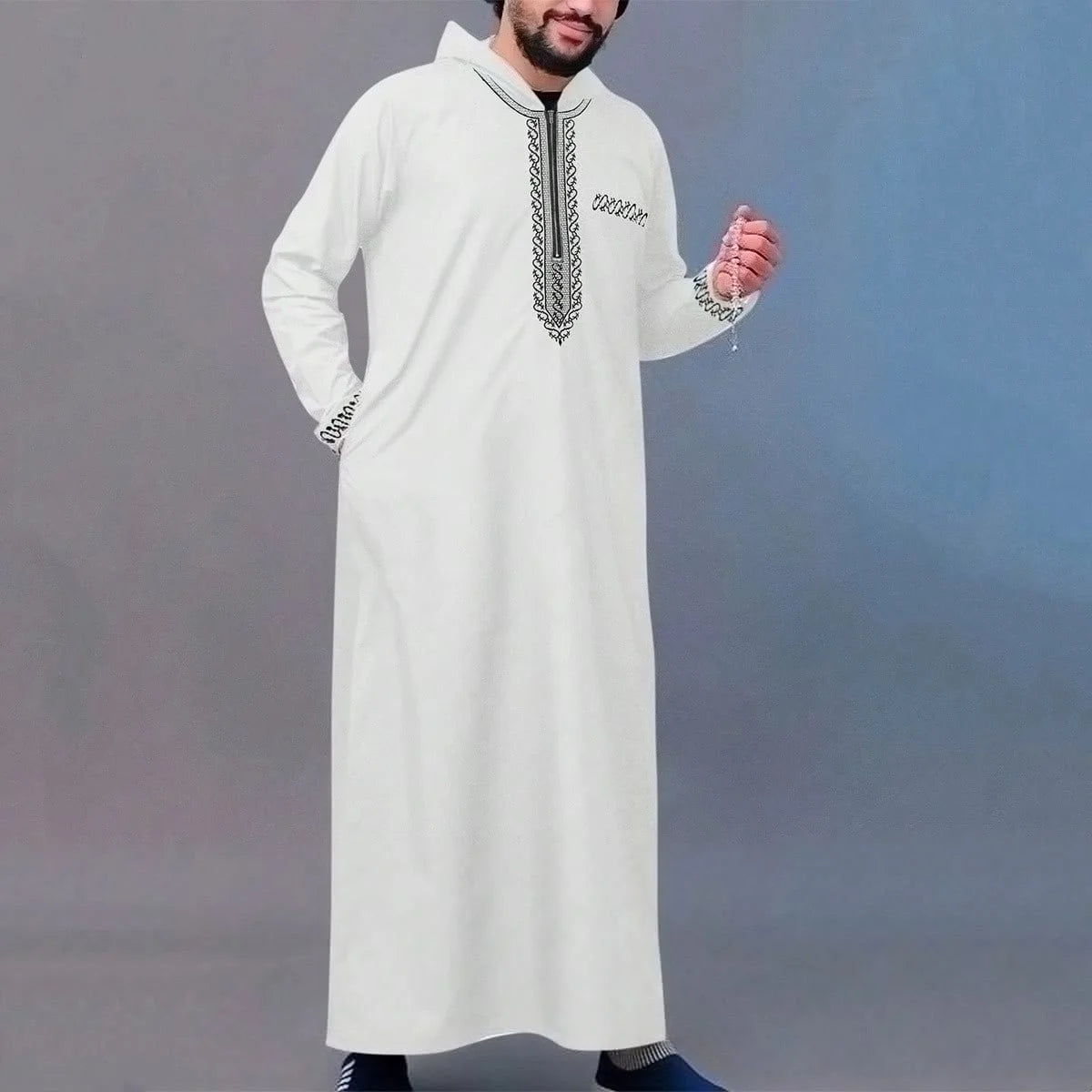Djellaba Abaya Herren Marokkanisch Lang Kapuze Luxus-Stickerei Seitentaschen Mittlerer Osten Muslimischer Stil Elegant Zeremonie – Premium Traditionelles Gewand | Premium Orientalische Herrenmode