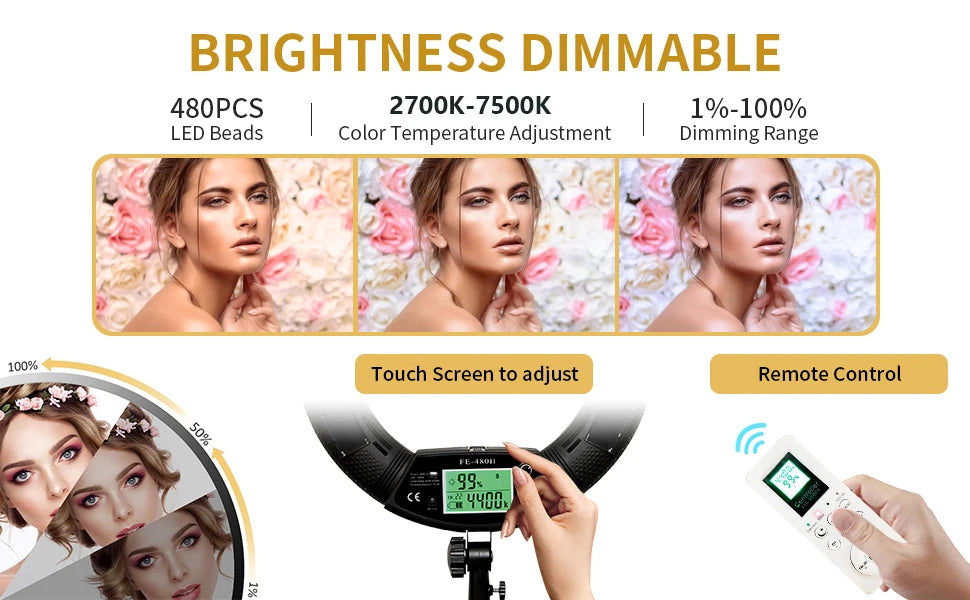Anneau Lumineux LED 18 Pouces 96W Yidoblo FE480 avec Trépied – Bi-Couleur Studio Photo & Vidéo | Lampe Salon Beauté Maquillage Vlog
