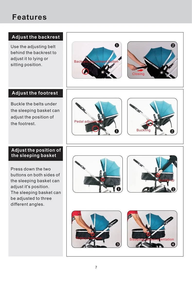 Poussette Bébé 3 en 1 Luxe Pliable Noire – Cadre Aluminium, Haute Vue, Nacelle & Siège | Voyage Nouveau-Né & Nourrisson