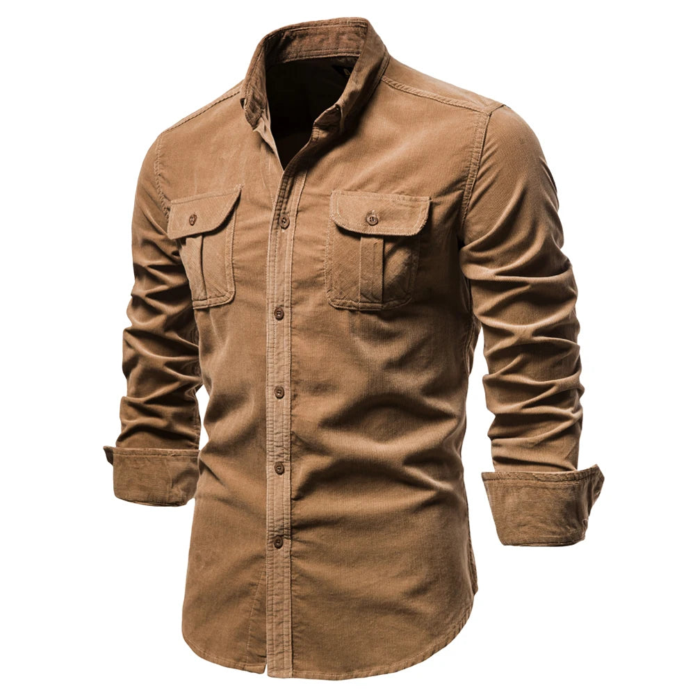 Chemise Homme Velours Côtelé 100% Coton Slim Fit Couleur Unie Business Casual Fashion Automne Boutonnage Simple Élégante Intemporelle – Chemise Velours Côtelé Premium Slim | Mode Homme Business Casual Premium