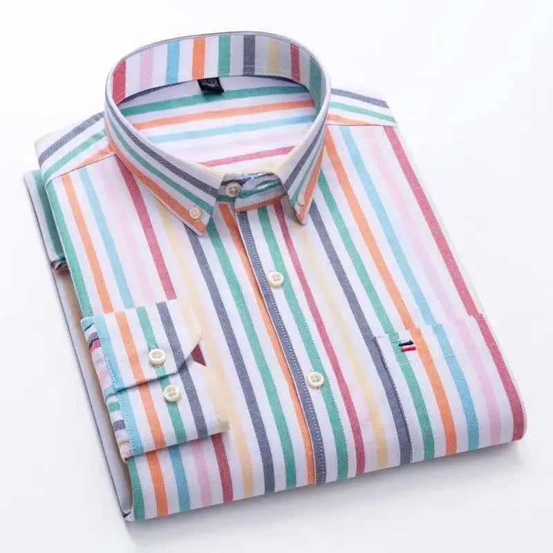 Chemise Homme Oxford Coton Manches Longues Carreaux Couleur Unie Business Casual Respirante Confortable Grande Taille 6XL 7XL Printemps Automne – Chemise Business Premium Toutes Saisons | Mode Homme Premium