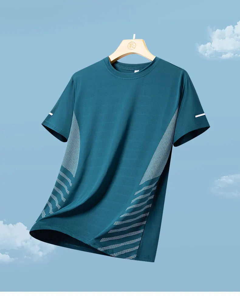 T-Shirt Running Homme Été Soie de Glace Ultra-Léger Imprimé Réfléchissant Séchage Rapide Manches Courtes Respirant Fitness Sport Grande Taille 5XL – Tee Sport Performance | Mode Homme Sport