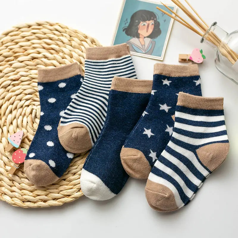 5er-Pack Kindersocken Baumwolle Tiermuster – Frühling Herbst Baby Jungen Mädchen 0-6 Jahre