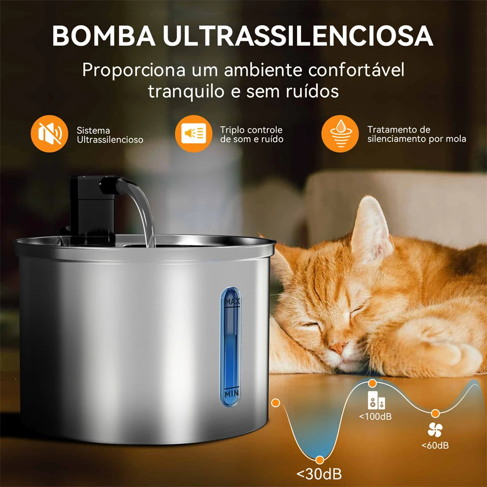 Newpet Fontaine à Eau Chat & Chien 3L – Inox Automatique Ultra Silencieuse | Distributeur avec Filtre
