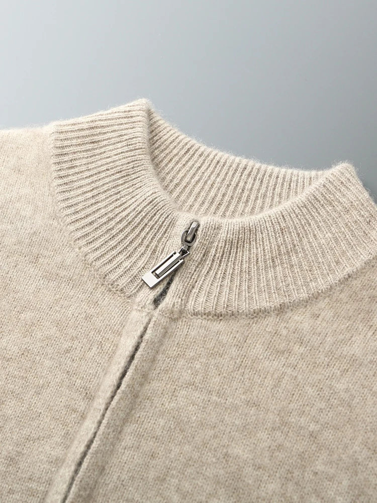 Cardigan Homme 100% Laine Mérinos Zippé Cachemire Épais Smart Casual Automne Hiver Chaud Confortable Tricoté Premium – Pull Zippé Luxe Laine Véritable | Mode Homme Luxe Premium