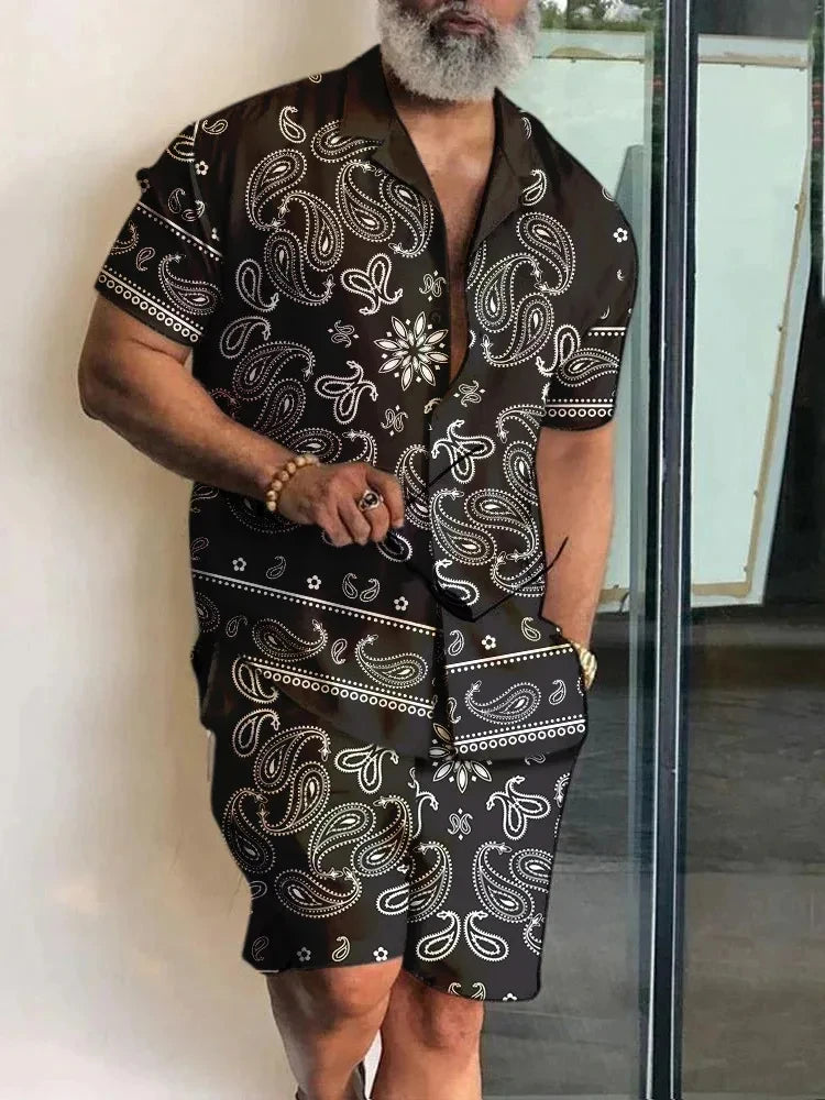 Ensemble 2 Pièces Homme Chemise Hawaïenne Manches Courtes + Short À Cordon Été Vacances Resort | Set Hawaii Premium