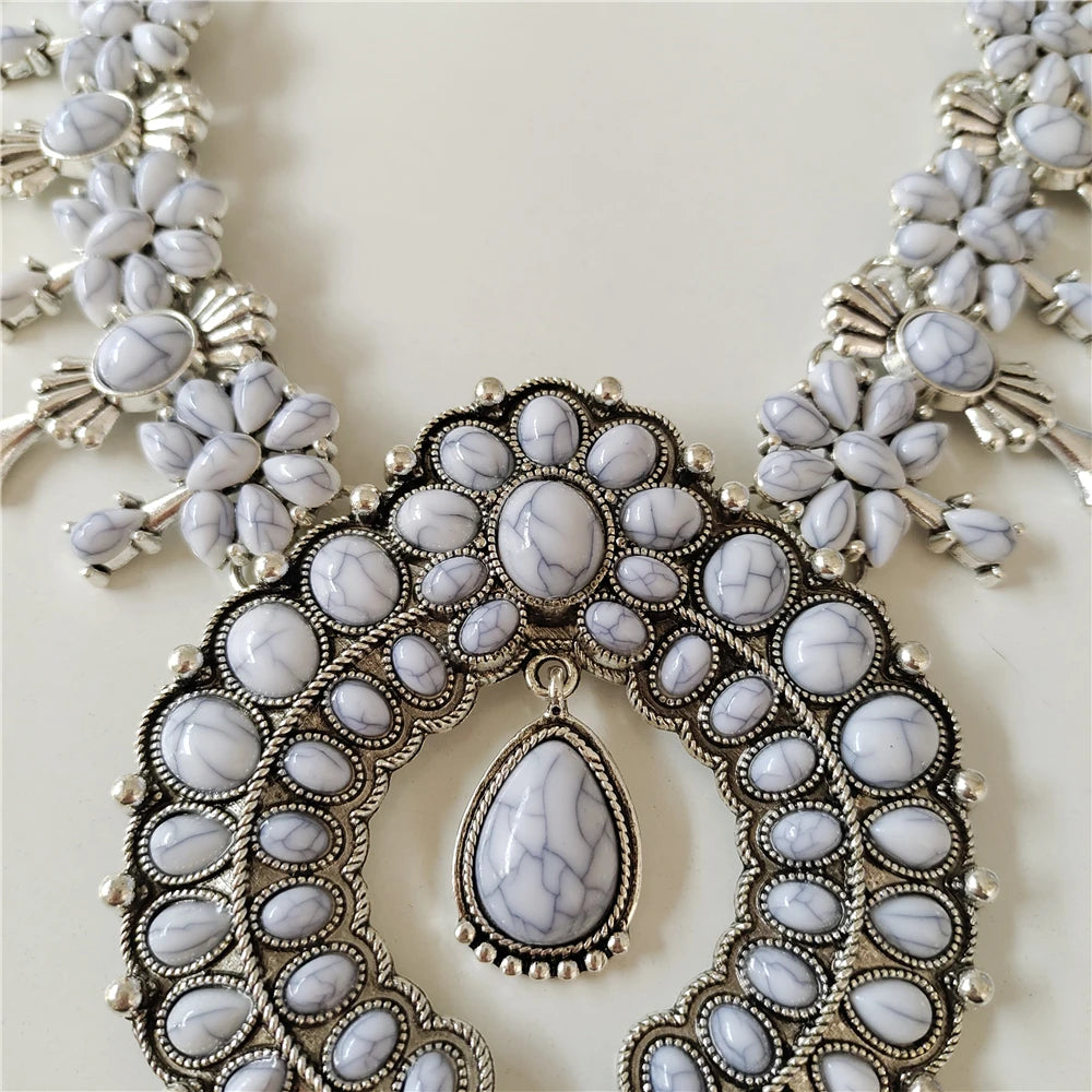 Parure Collier & Boucles Boho Ethnique Turquoise Résine – Pendentif Statement Baroque Retro | Style Indien Vintage | Bijou Femme Tendance 2026