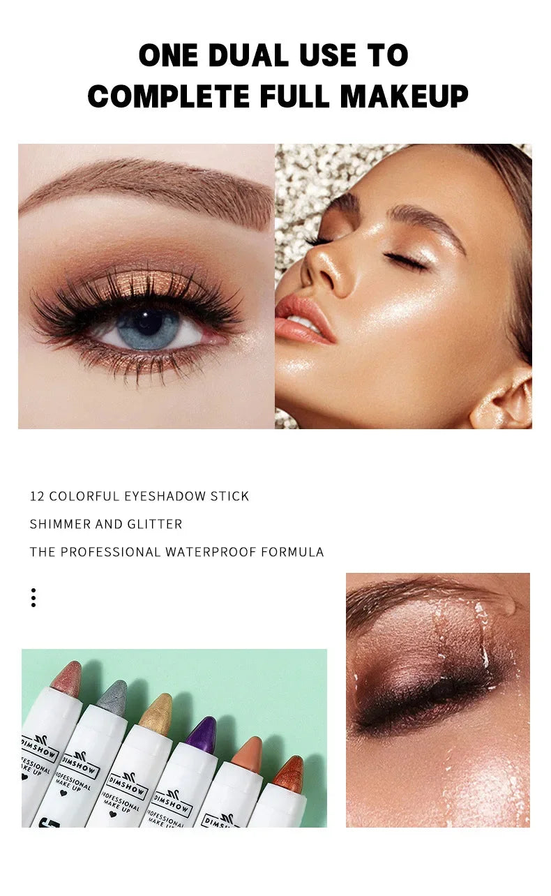 Crayon Fard à Paupières Highlighter Waterproof – Glitter Matte Nude Ver à Soie | Eyeliner Blanc Pigmenté