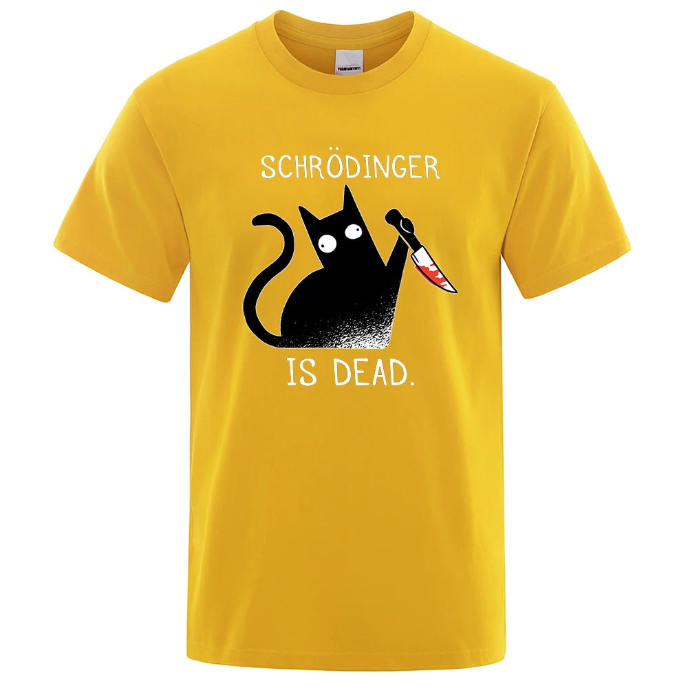 T-Shirt Homme Chat Noir Schrödinger Humour Science Coton Doux Oversize Manches Courtes Streetwear Pop Culture Geek Tendance Confortable – T-Shirt Geek Premium Chat Schrödinger Oversize | Mode Homme Pop Culture Geek Premium