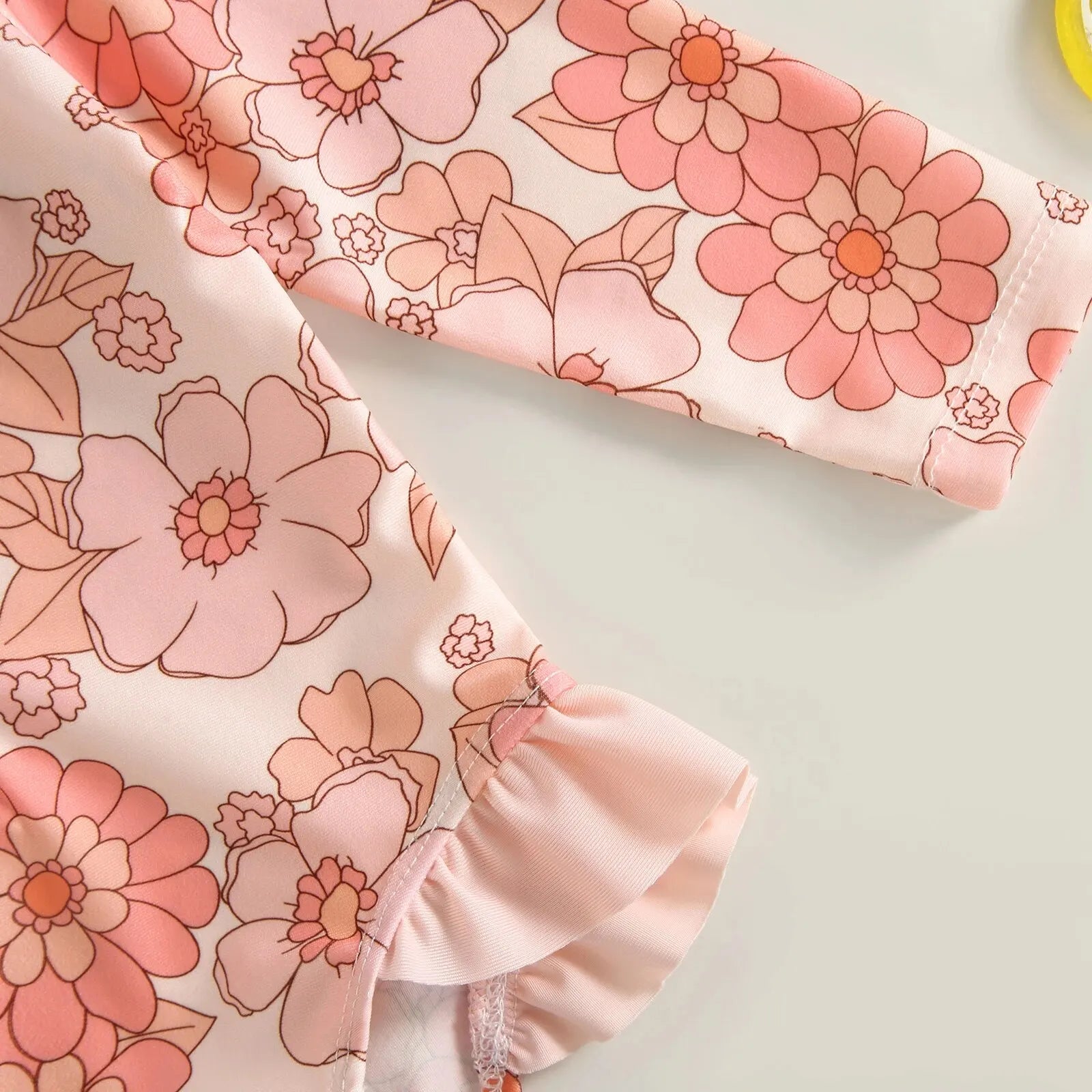 Maillot de Bain Bébé Fille Combinaison Zipper – Imprimé Flamant Rose Fleurs Manches Longues + Bandeau Été
