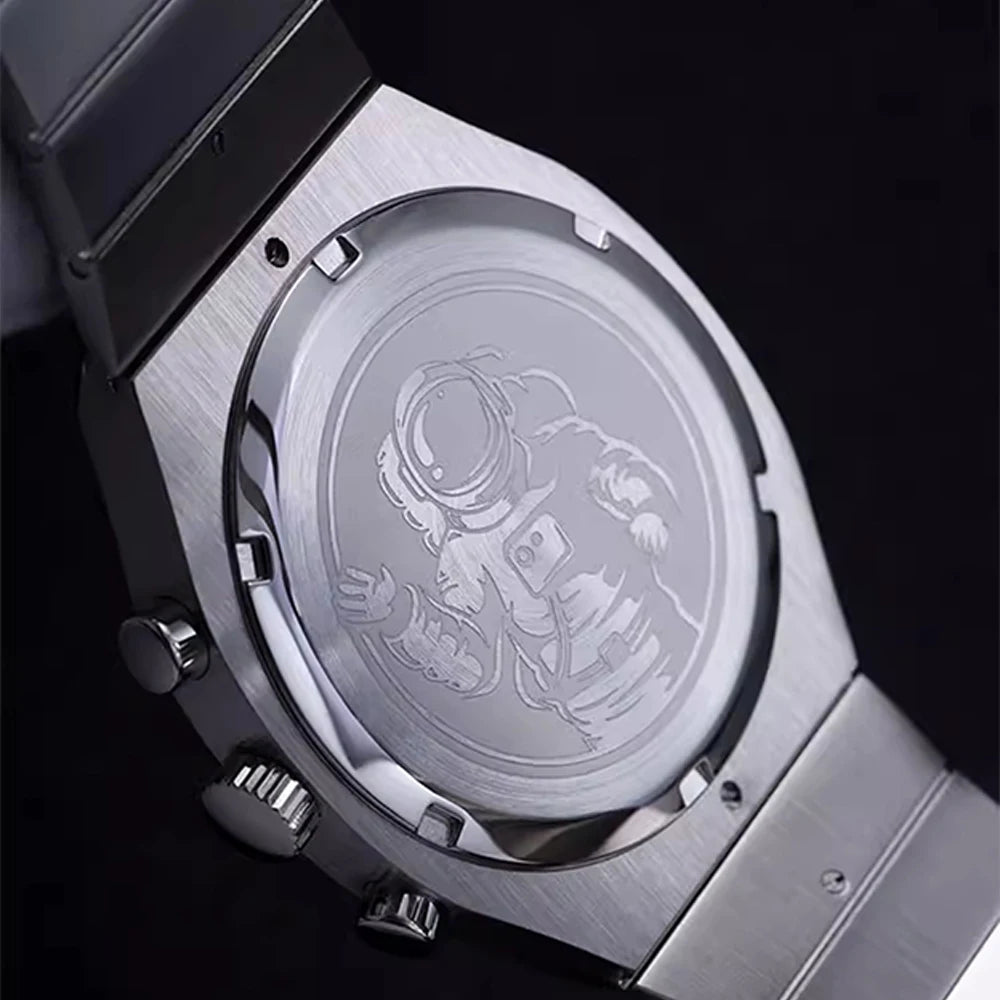 Hruodland F022 Retro Chronograph-Herrenuhr – Saphirglas Edelstahl Blau & Schwarz Fashion