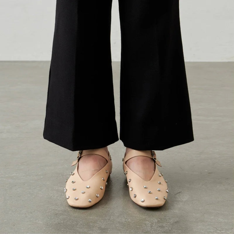 MORAZORA Ballerines Rivets Bout Carré Slip-on – Loafers Femme Noir Rouge Tailles 34-43