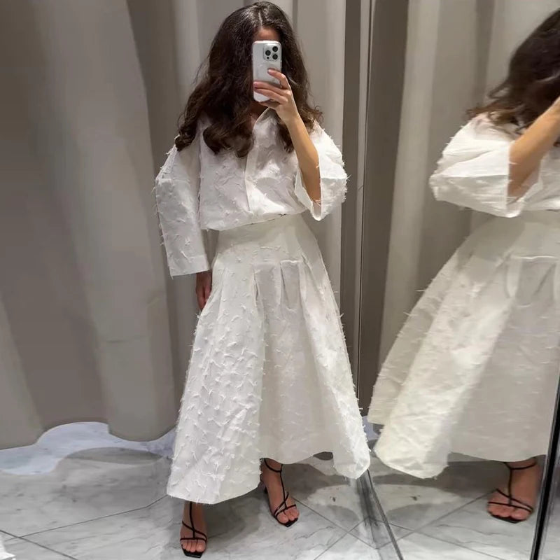 Ensemble 2 Pièces Femme - Chemise Boutons À Franges & Jupe Plissée Zippée | Urban Lady