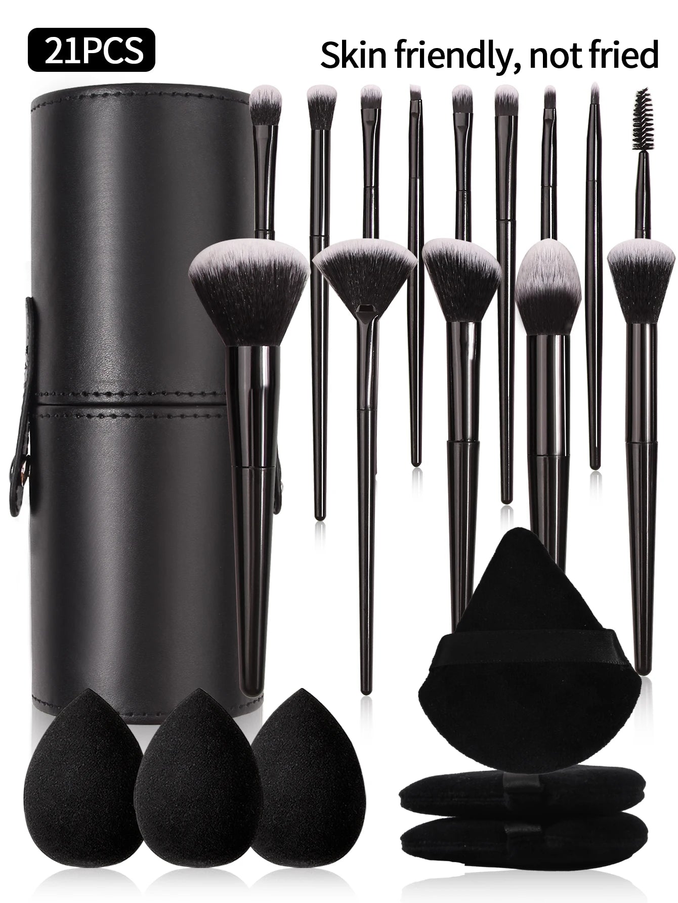 Set Pinceaux Maquillage Noir Professionnel Ultra-Doux – Blush, Fond de Teint, Correcteur & Fards à Paupières | Accessoire Beauté Femme