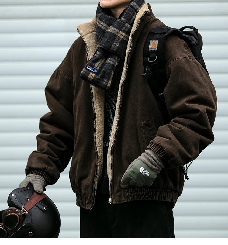 Vintage Japanische Herren Fleecejacke Winter Dick Loose – Koreanischer Streetwear-Paar-Trend Warm | Herren- & Damenmode