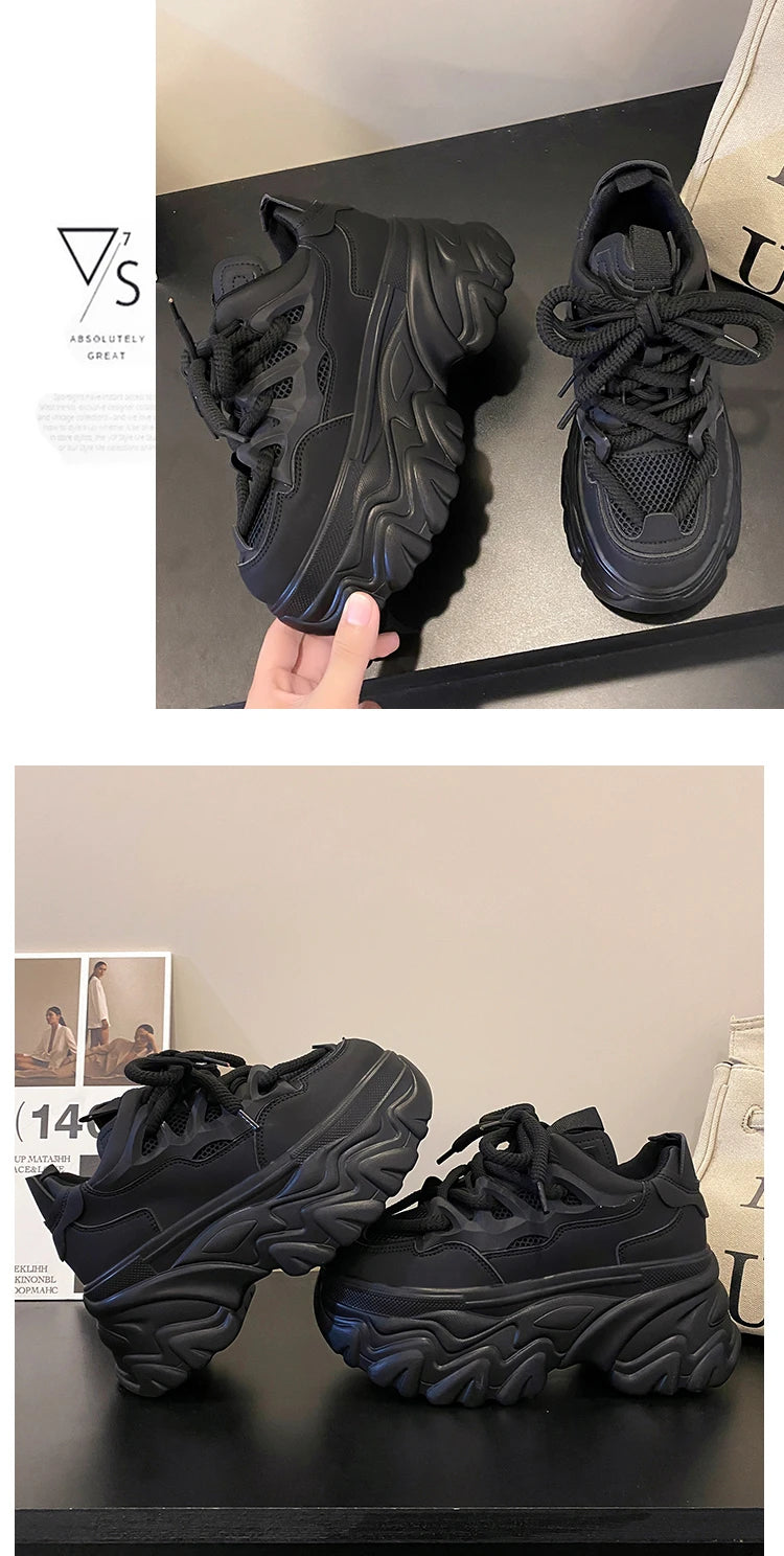 Sneakers Mesh Wedge 8.5cm Femme Chunky 2025 – Plateforme Respirante Talon Caché Été