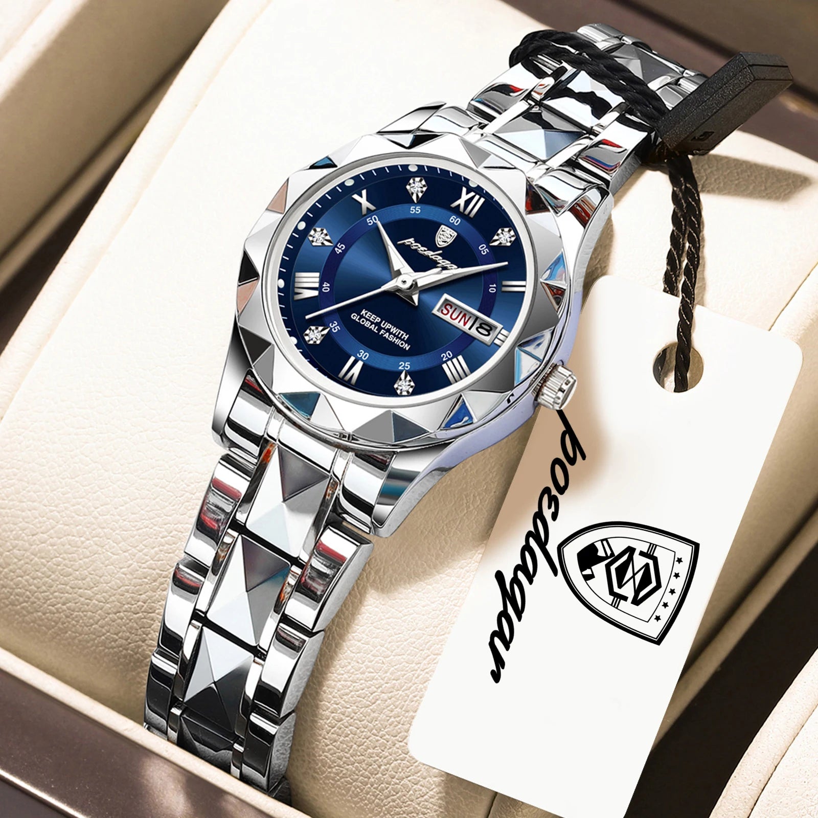 Montre Femme POEDAGAR Casual Quartz Lumineuse – Acier Inoxydable Étanche Date Semaine Fashion