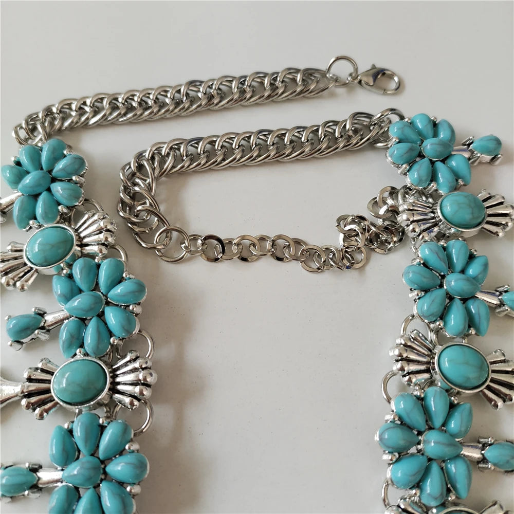 Parure Collier & Boucles Boho Ethnique Turquoise Résine – Pendentif Statement Baroque Retro | Style Indien Vintage | Bijou Femme Tendance 2026