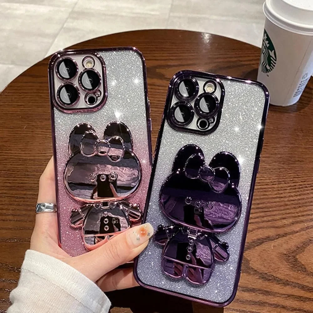 Coque Miroir Lapin Pliable Realme C71 C73 C75 – Support Intégré Antichoc | Accessoire Smartphone Kawaii