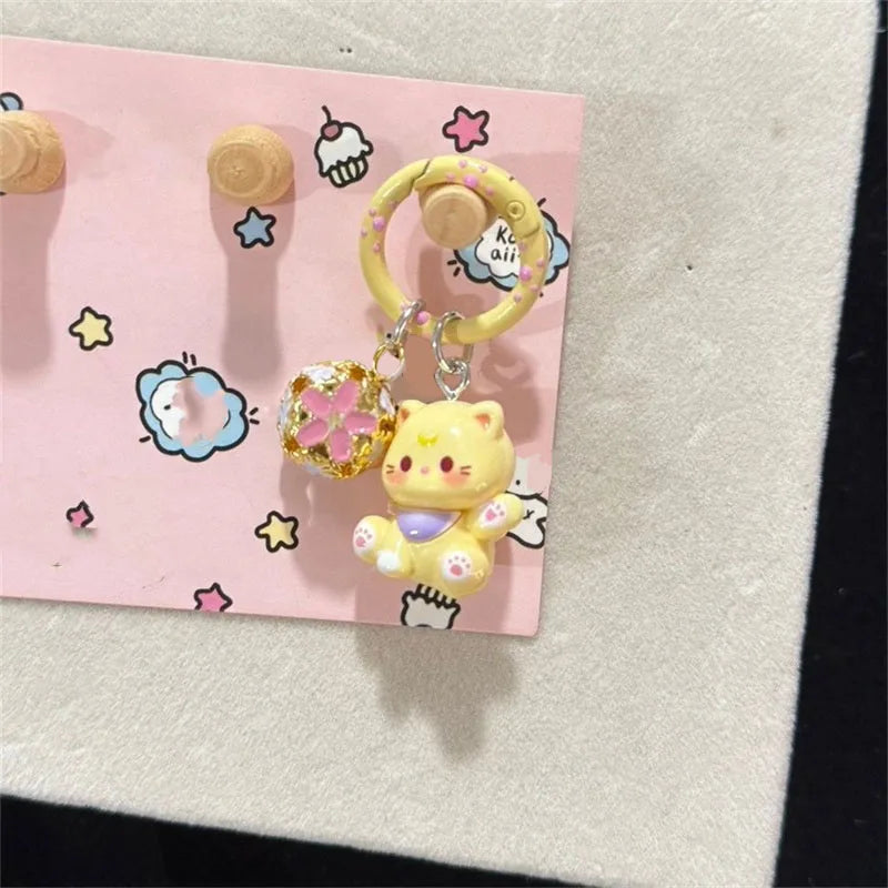Porte-Clés Chaton Résine Clochette Kawaii – Lot 1 ou 3 pcs | 6 Couleurs au Choix | Pendentif Sac & Cadeau Femme Mignon & Original